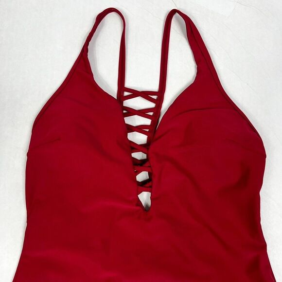Cupshe Red Lattice Racerback Padded One Piece Swimsuit Women’s Small - Picture 3 of 11